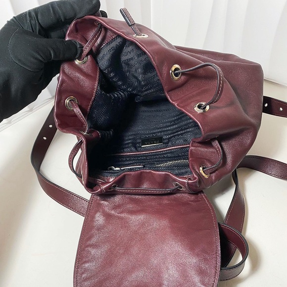 PRADA Burgundy Leather Drawstring Backpack - Picture 7 of 11